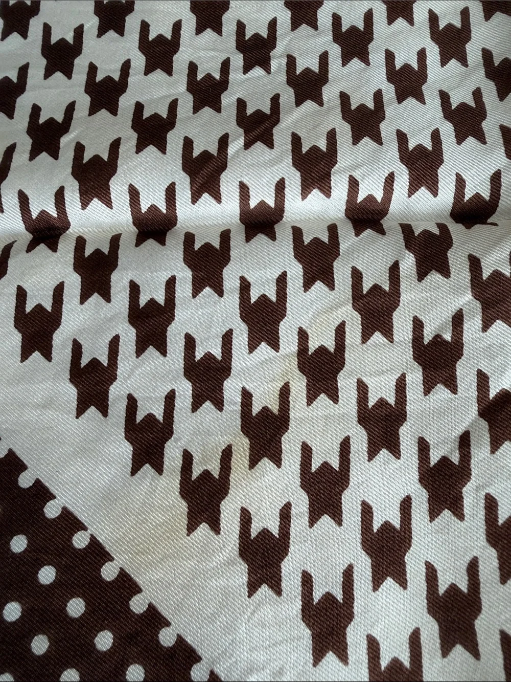 MCM Silk Cream and Chocolate Brown Paisley, Houndstooth & Polka Dot Scarf